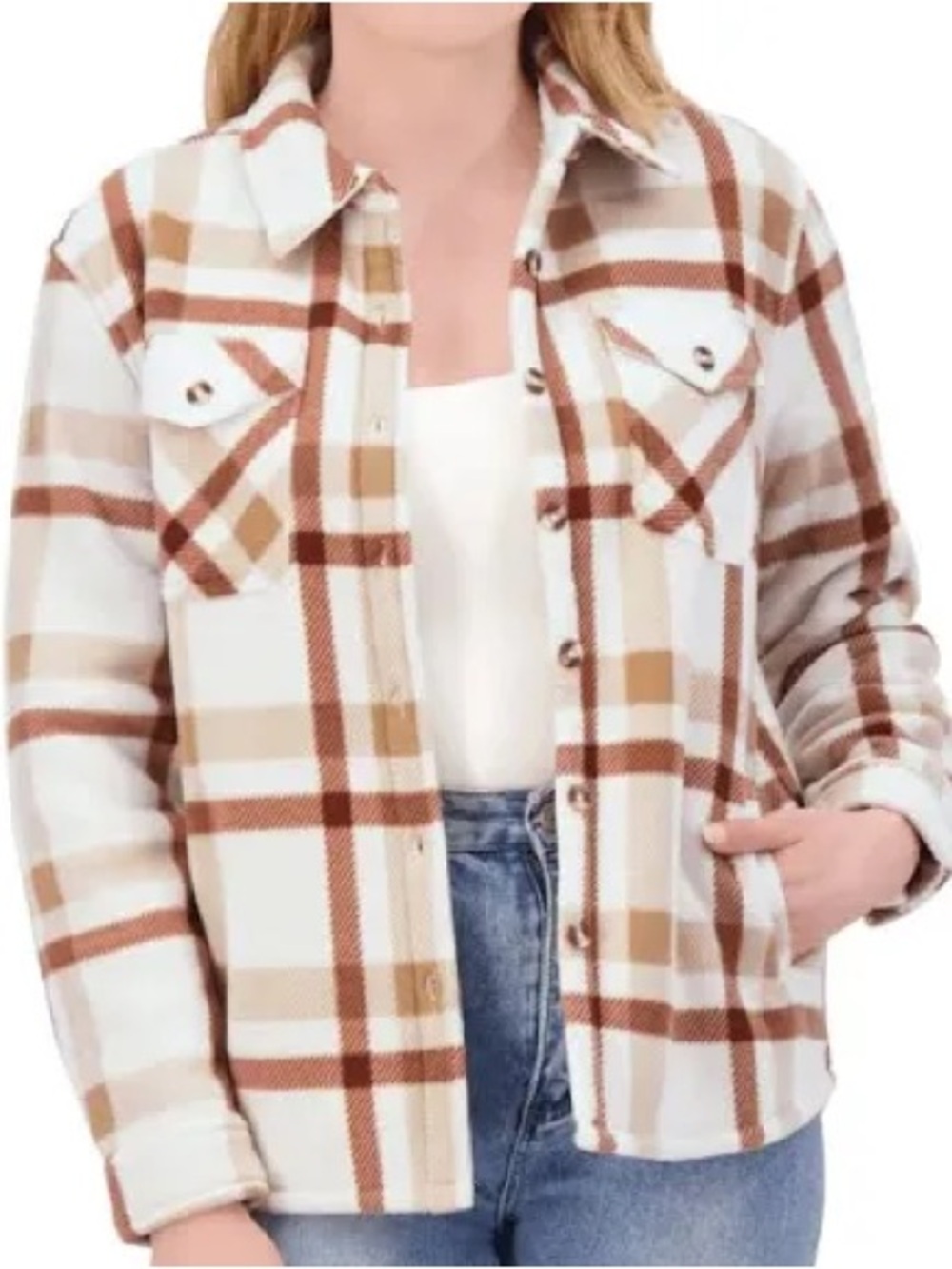 Sage Cream & Brown Plaid Button-Front Shacket